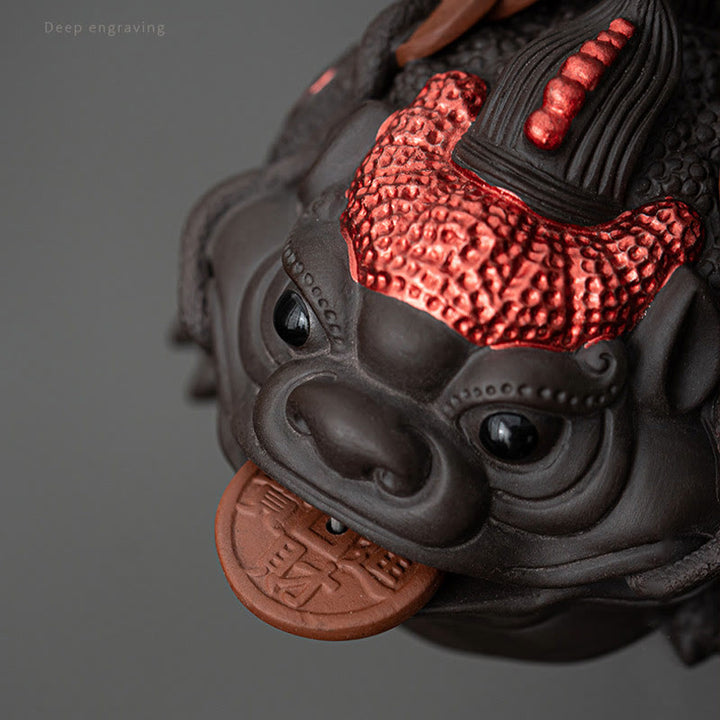 Buddha Stones Feng Shui Żaba Ropucha Miedziane Monety Ceramiczna Fioletowa Glina Bogactwo Dom Herbata Figurka Zwierzę Dekoracja