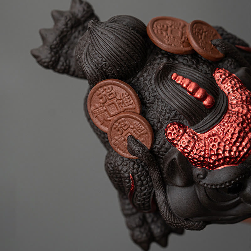 Buddha Stones Feng Shui Żaba Ropucha Miedziane Monety Ceramiczna Fioletowa Glina Bogactwo Dom Herbata Figurka Zwierzę Dekoracja