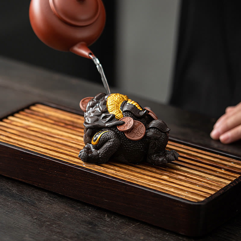 Buddha Stones Feng Shui Żaba Ropucha Miedziane Monety Ceramiczna Fioletowa Glina Bogactwo Dom Herbata Figurka Zwierzę Dekoracja