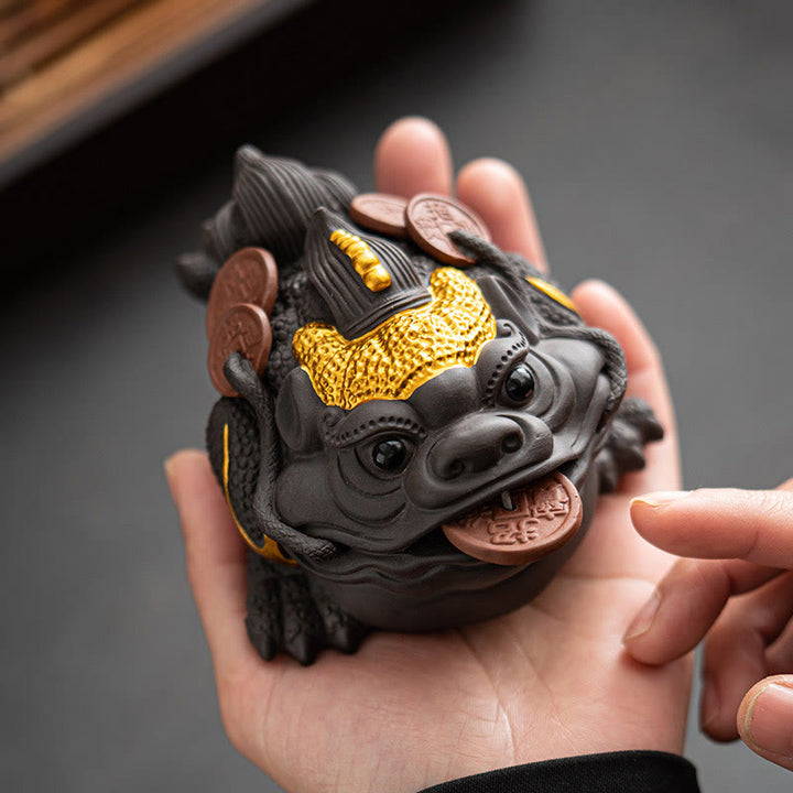 Buddha Stones Feng Shui Żaba Ropucha Miedziane Monety Ceramiczna Fioletowa Glina Bogactwo Dom Herbata Figurka Zwierzę Dekoracja