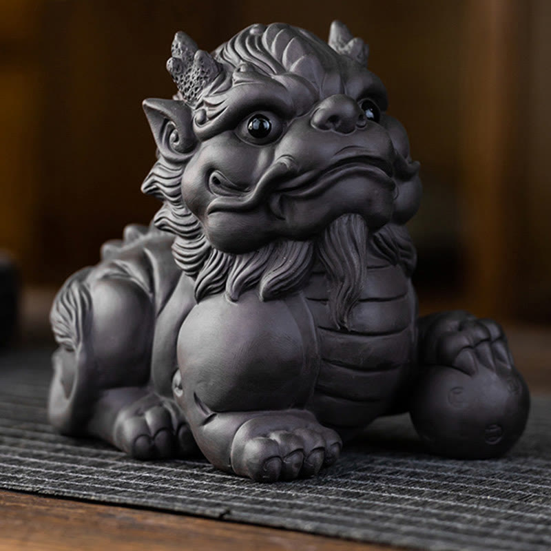 Buddha Stones PiXiu Ingot Ball Fioletowa Glina Ceramiczna Herbata Zwierzę Domowe Bogactwo Figurka Dekoracja