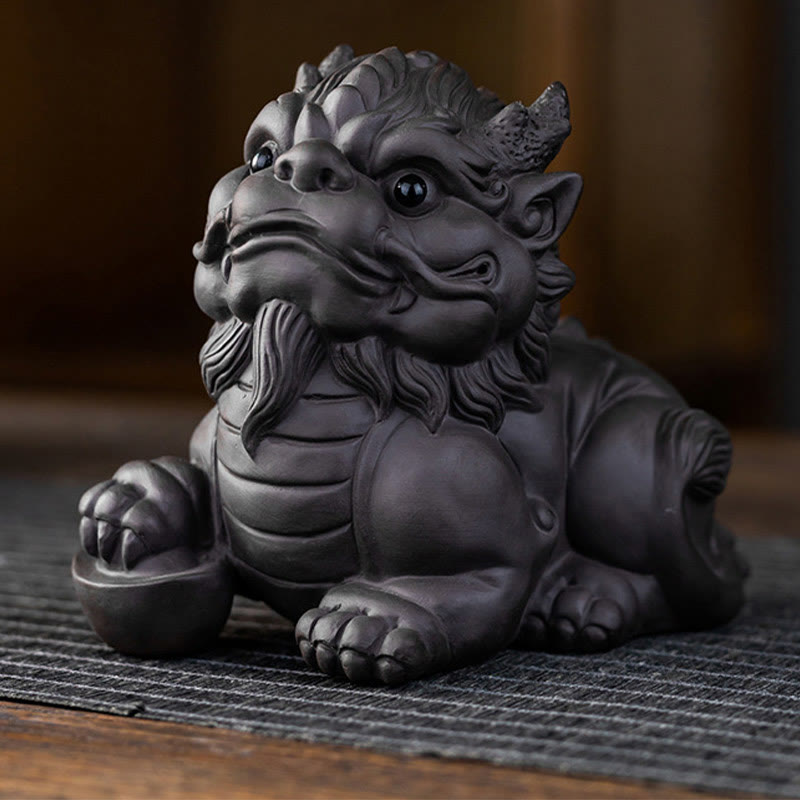 Buddha Stones PiXiu Ingot Ball Fioletowa Glina Ceramiczna Herbata Zwierzę Domowe Bogactwo Figurka Dekoracja