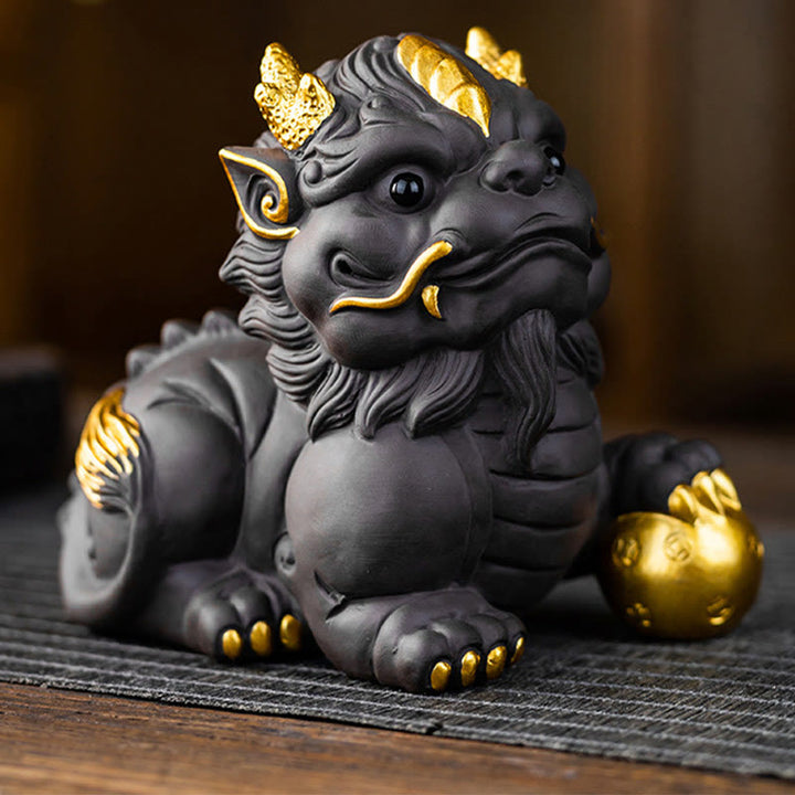 Buddha Stones PiXiu Ingot Ball Fioletowa Glina Ceramiczna Herbata Zwierzę Domowe Bogactwo Figurka Dekoracja