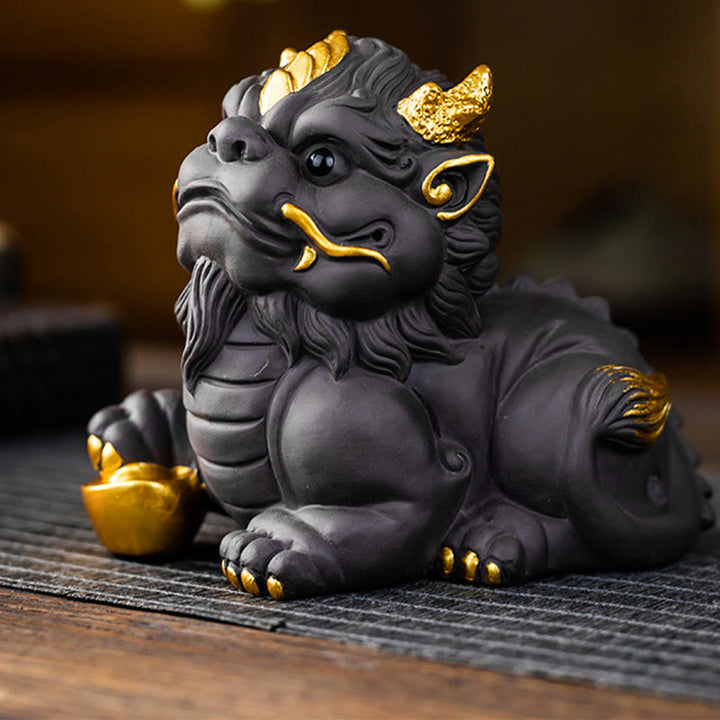 Buddha Stones PiXiu Ingot Ball Fioletowa Glina Ceramiczna Herbata Zwierzę Domowe Bogactwo Figurka Dekoracja