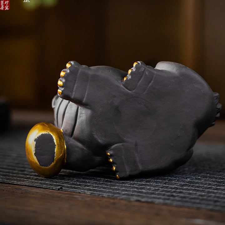 Buddha Stones PiXiu Ingot Ball Fioletowa Glina Ceramiczna Herbata Zwierzę Domowe Bogactwo Figurka Dekoracja