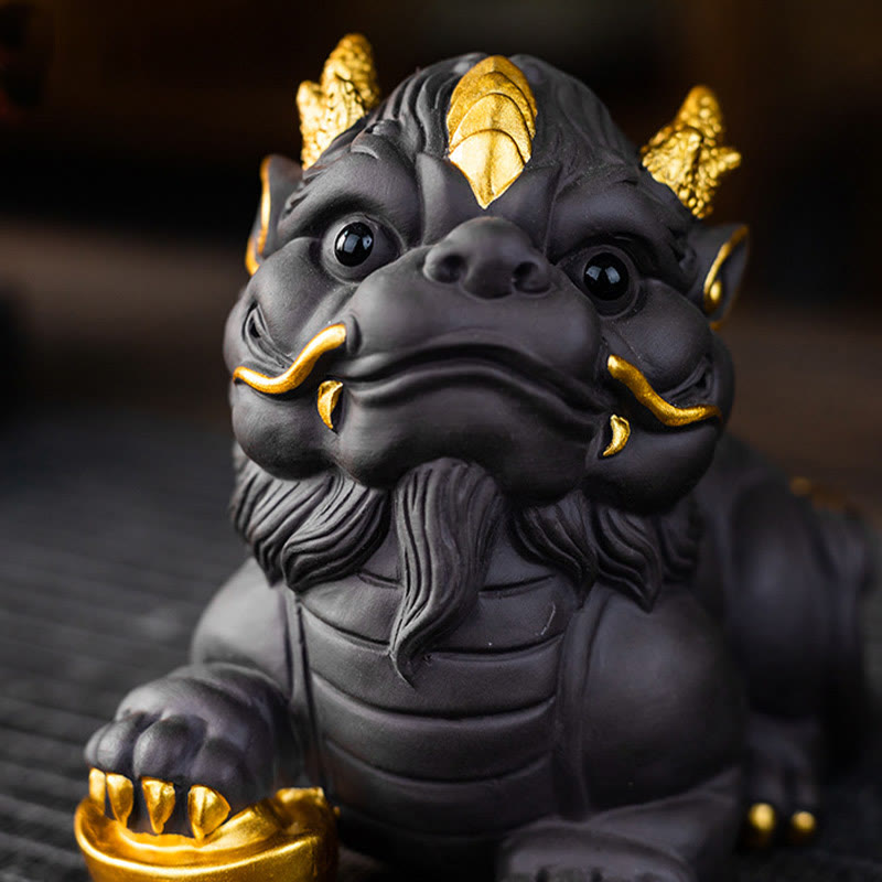 Buddha Stones PiXiu Ingot Ball Fioletowa Glina Ceramiczna Herbata Zwierzę Domowe Bogactwo Figurka Dekoracja