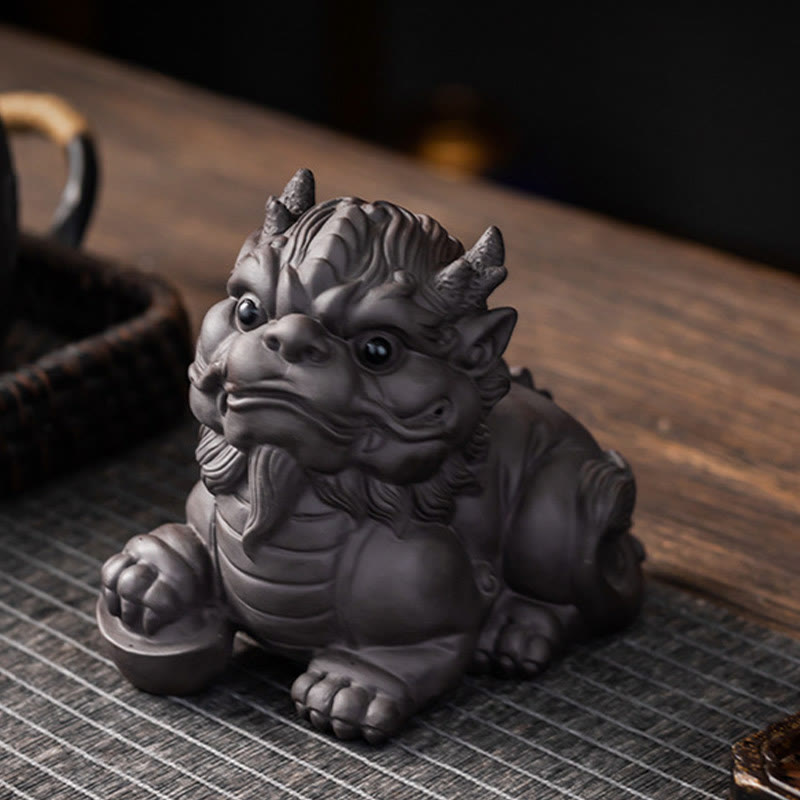 Buddha Stones PiXiu Ingot Ball Fioletowa Glina Ceramiczna Herbata Zwierzę Domowe Bogactwo Figurka Dekoracja