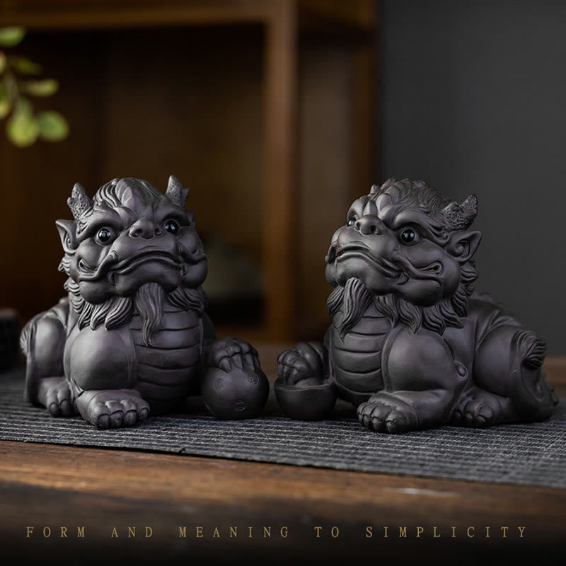 Buddha Stones PiXiu Ingot Ball Fioletowa Glina Ceramiczna Herbata Zwierzę Domowe Bogactwo Figurka Dekoracja