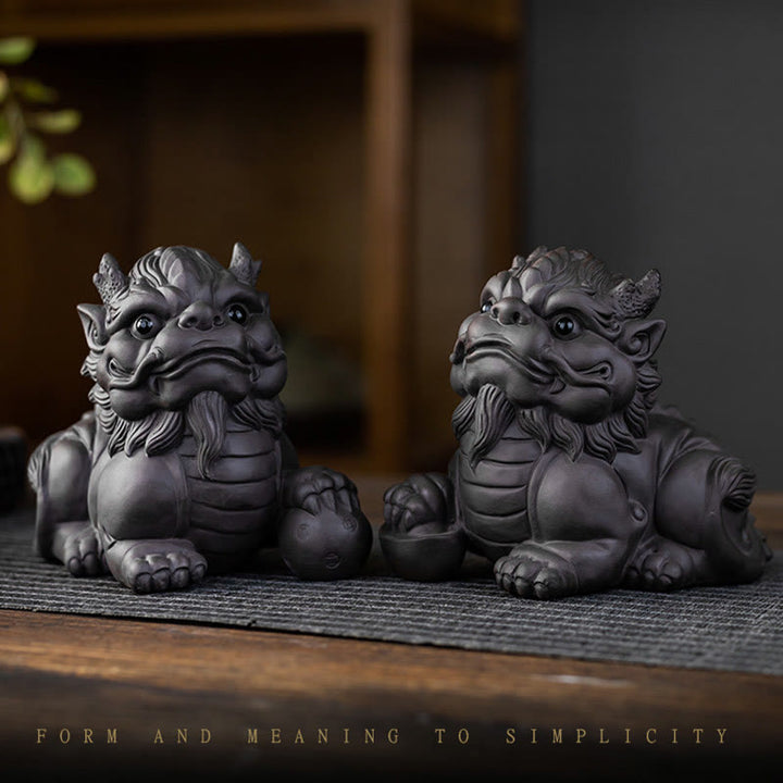 Buddha Stones PiXiu Ingot Ball Fioletowa Glina Ceramiczna Herbata Zwierzę Domowe Bogactwo Figurka Dekoracja