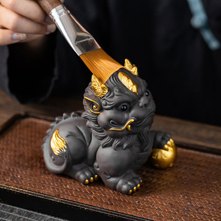 Buddha Stones PiXiu Ingot Ball Fioletowa Glina Ceramiczna Herbata Zwierzę Domowe Bogactwo Figurka Dekoracja