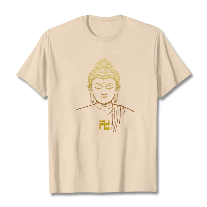 Buddha Stones Swastyka Wzór Złoty Budda Bawełniana Koszulka T-shirt - For - 2XL - image 11