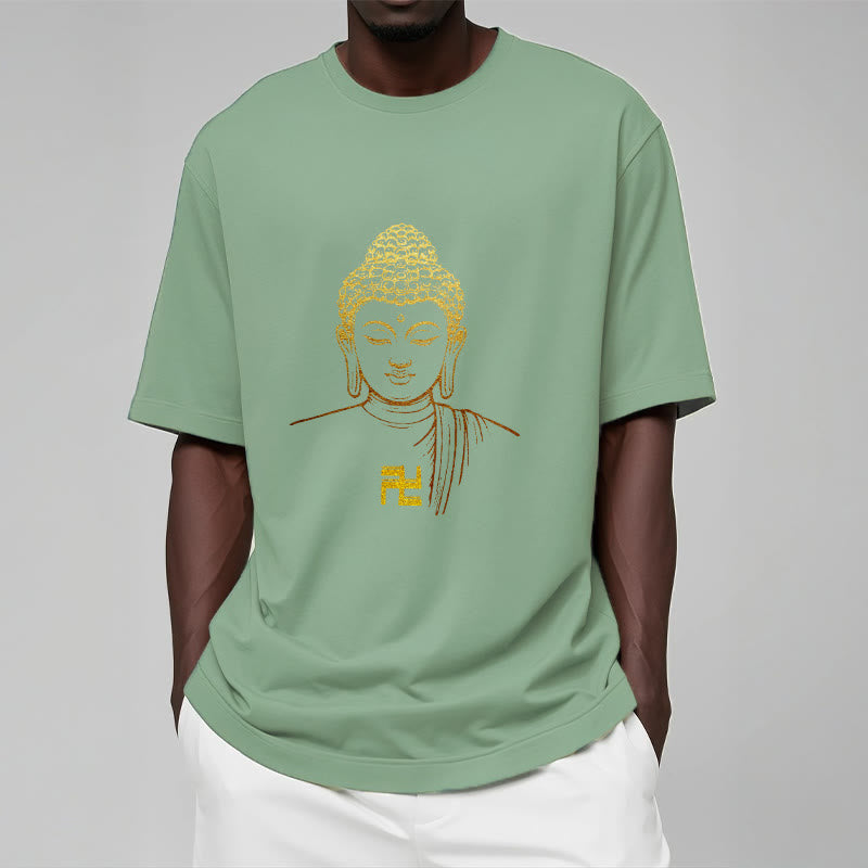 Buddha Stones Swastyka Wzór Złoty Budda Bawełniana Koszulka T-shirt - image 14