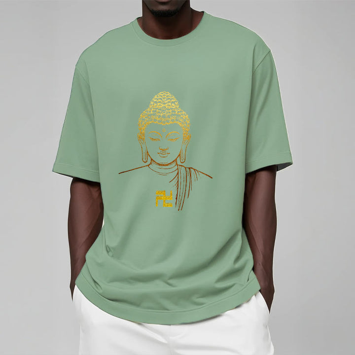 Buddha Stones Swastyka Wzór Złoty Budda Bawełniana Koszulka T-shirt - image 14