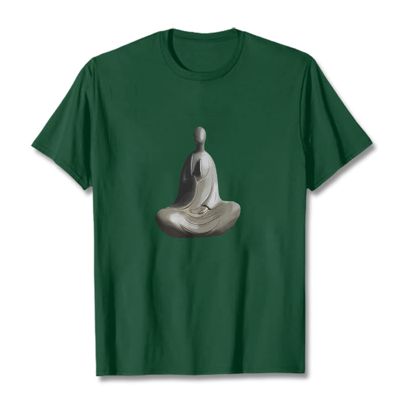 Koszulka z bawełny z motywem Buddha Stones w kolorze szarym i bezpostaciowym - ForestGreen - 2XL - image 12