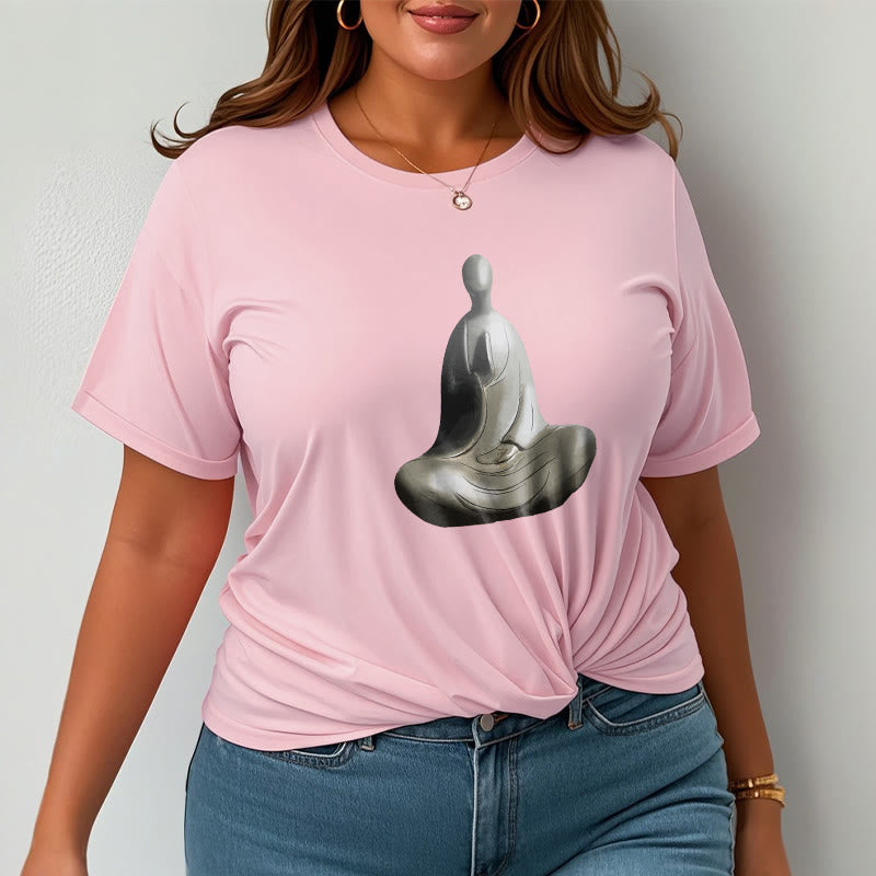 Koszulka z bawełny z motywem Buddha Stones w kolorze szarym i bezpostaciowym - image 20