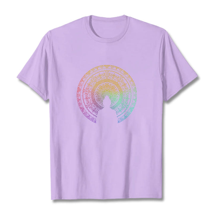 Buddha Stones Kolorowy Gradient Mandala Budda Bawełniana Koszulka T-shirt - Śliwka - 2XL - image 16