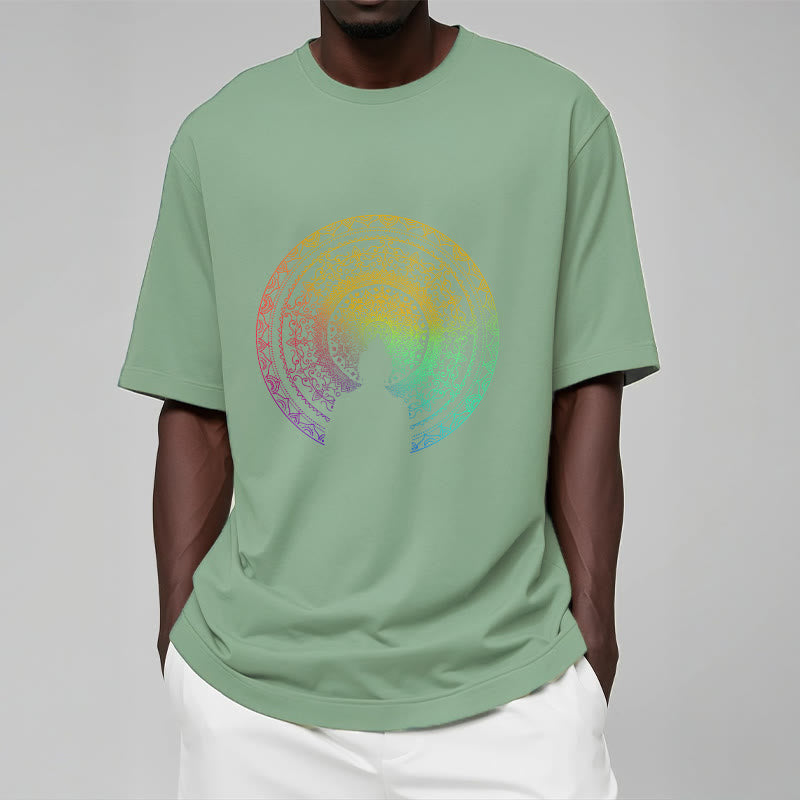 Buddha Stones Kolorowy Gradient Mandala Budda Bawełniana Koszulka T-shirt - image 14