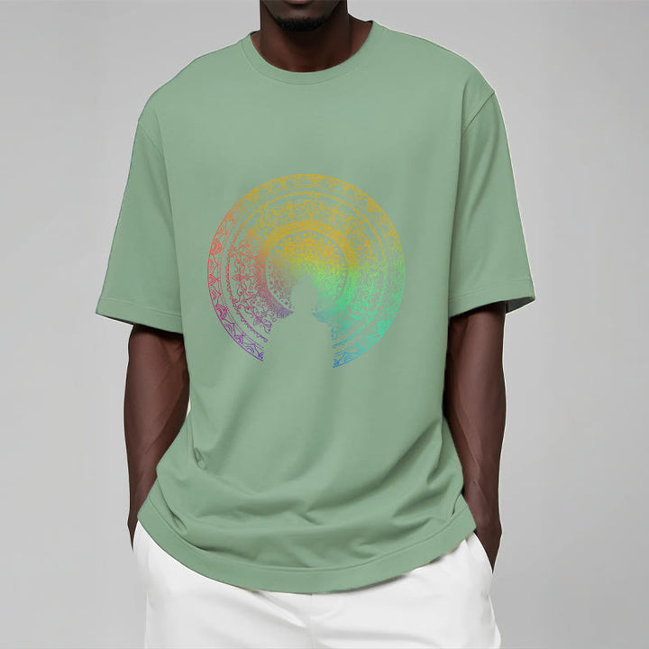 Buddha Stones Kolorowy Gradient Mandala Budda Bawełniana Koszulka T-shirt - image 14