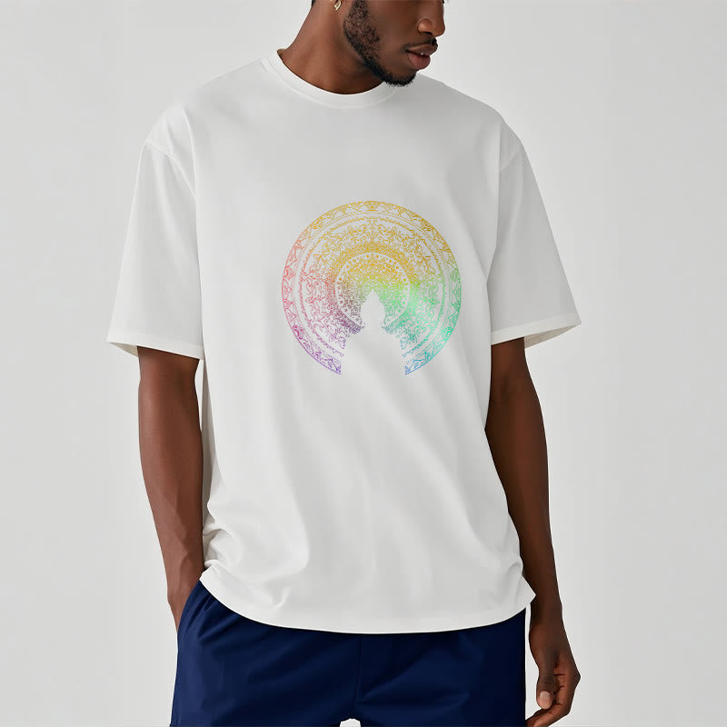 Buddha Stones Kolorowy Gradient Mandala Budda Bawełniana Koszulka T-shirt - image 10