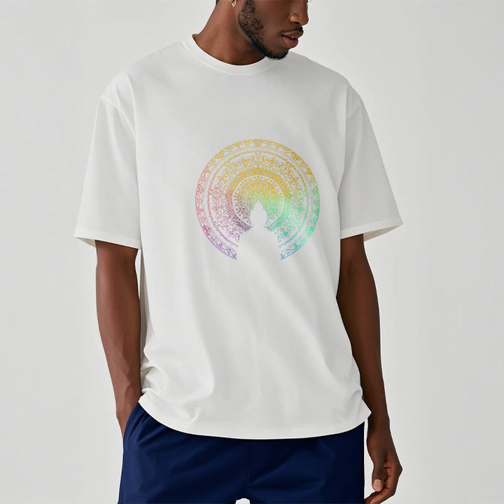 Buddha Stones Kolorowy Gradient Mandala Budda Bawełniana Koszulka T-shirt - image 10