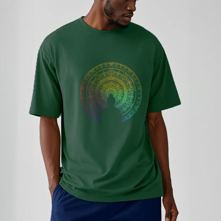 Buddha Stones Kolorowy Gradient Mandala Budda Bawełniana Koszulka T-shirt - image 7