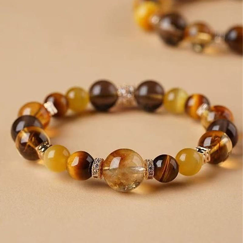 Bransoletka szczęścia Buddha Stones Citrine Topaz Tiger Eye