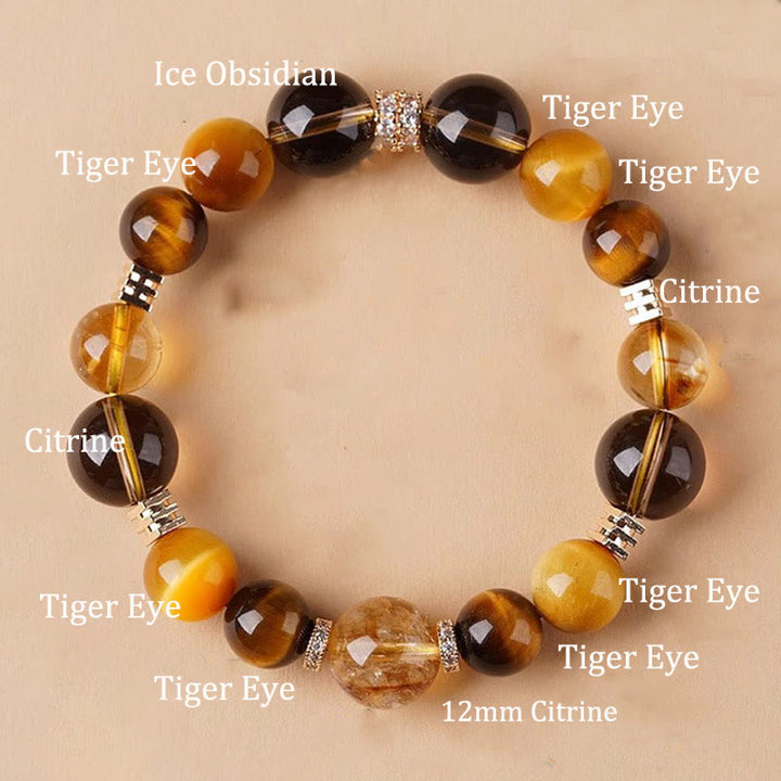 Bransoletka szczęścia Buddha Stones Citrine Topaz Tiger Eye