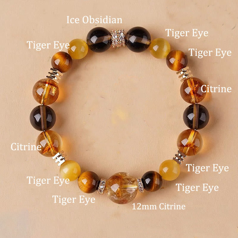 Bransoletka szczęścia Buddha Stones Citrine Topaz Tiger Eye