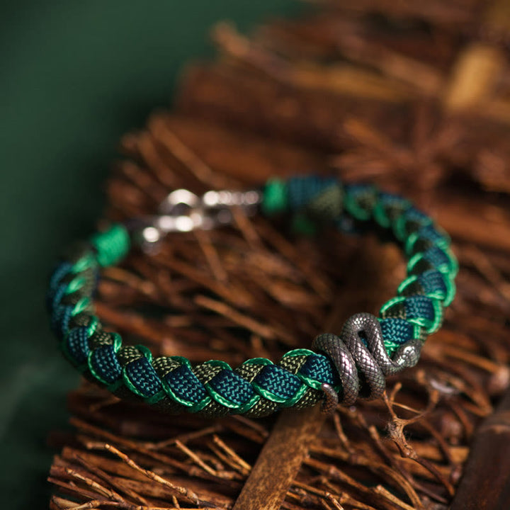 Buddha Stones Rok Węża 999 Srebrna Bransoletka Ochronna ze Sznurka