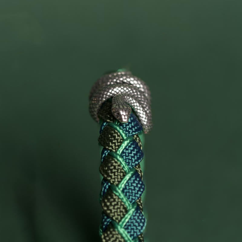 Buddha Stones Rok Węża 999 Srebrna Bransoletka Ochronna ze Sznurka