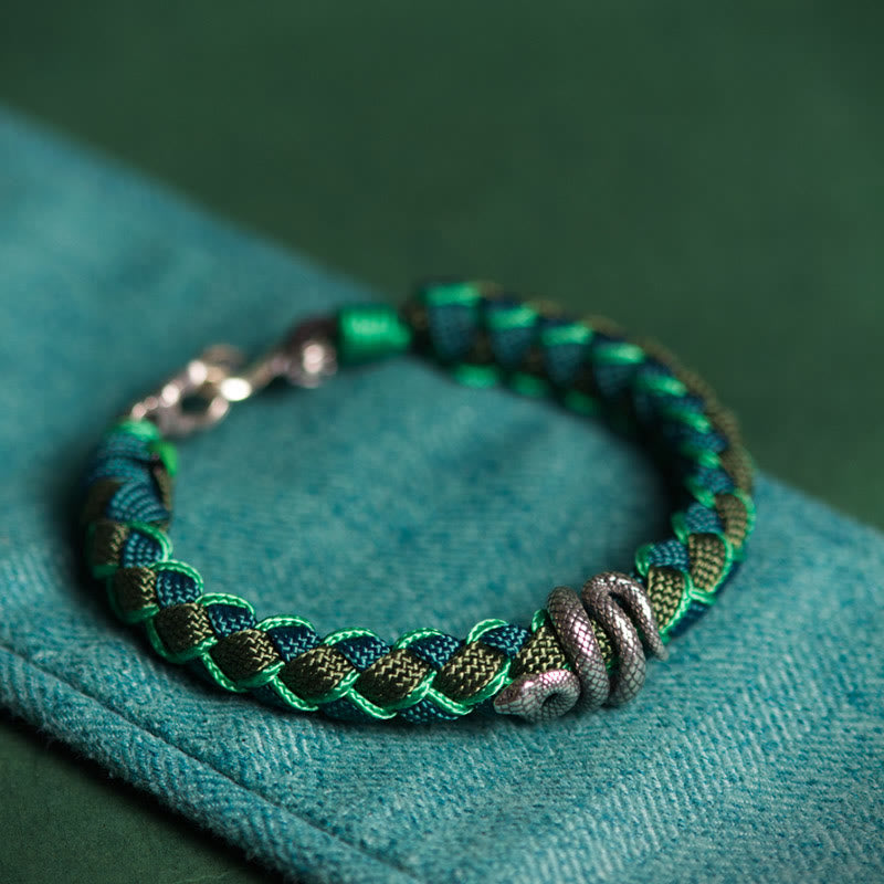 Buddha Stones Rok Węża 999 Srebrna Bransoletka Ochronna ze Sznurka