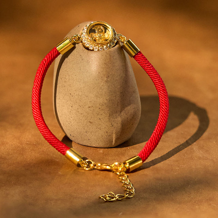 Buddha Stones Czerwony Sznur Miedź Mosiądz Obrotowy Wiatrak Feng Sheng Shui Qi Ochrona Pleciona Bransoletka