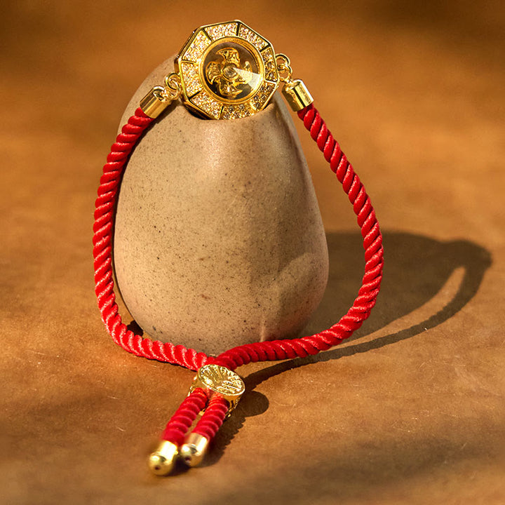 Buddha Stones Mosiądz Obrotowy Wiatrak Feng Sheng Shui Qi Czerwony Sznur Wiara Pleciona Bransoletka