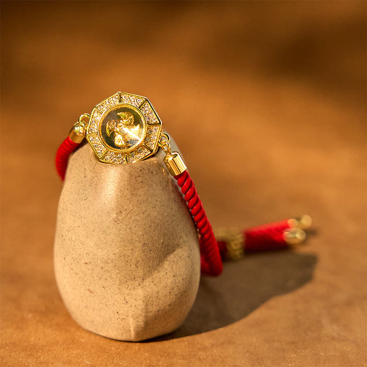 Buddha Stones Mosiądz Obrotowy Wiatrak Feng Sheng Shui Qi Czerwony Sznur Wiara Pleciona Bransoletka