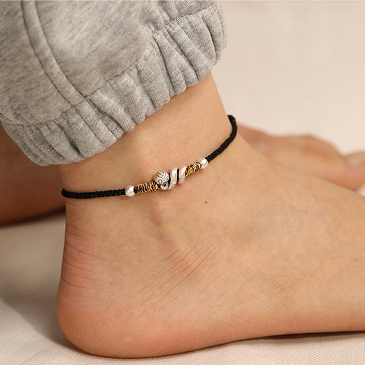 Buddha Stones Czerwony Sznur 999 Srebro Sterling Bransoletka na Kostkę Rok Węża