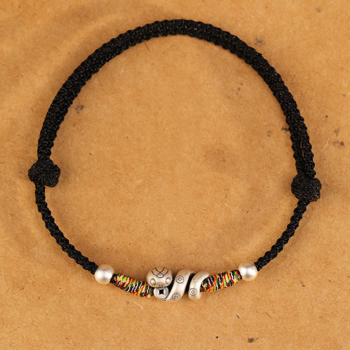 Buddha Stones Czerwony Sznur 999 Srebro Sterling Bransoletka na Kostkę Rok Węża