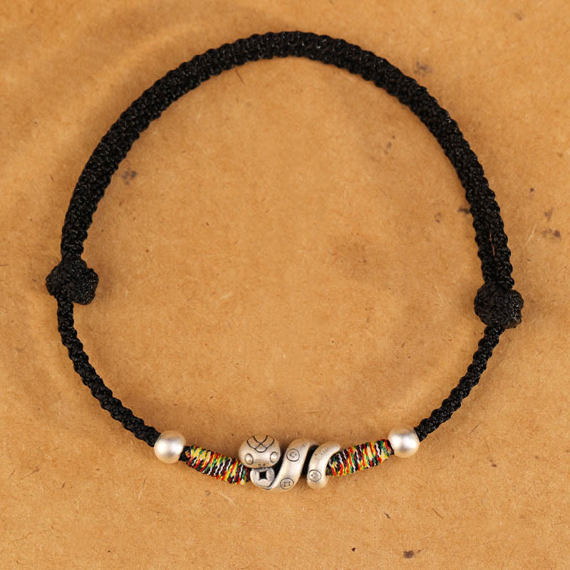 Buddha Stones Czerwony Sznur 999 Srebro Sterling Bransoletka na Kostkę Rok Węża