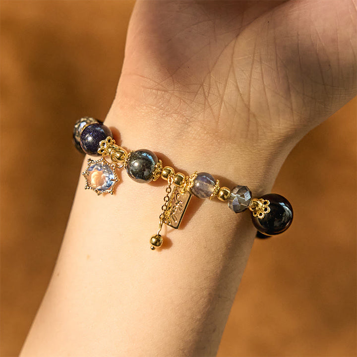 Bransoletka Buddha Stones Natural Black Obsidian Hematyt Blue Sandstone Strength