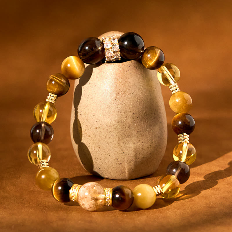 Bransoletka szczęścia Buddha Stones Citrine Topaz Smoky Quartz Tiger Eye