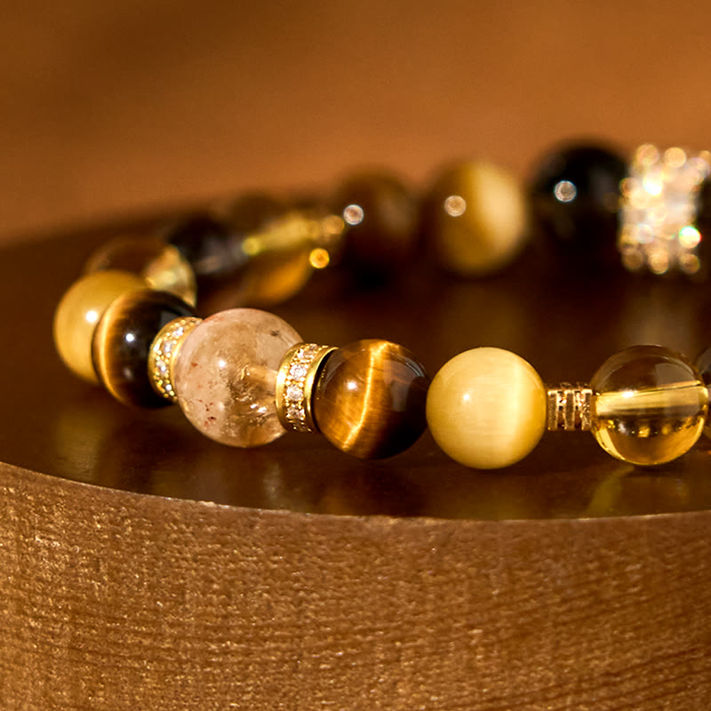 Bransoletka szczęścia Buddha Stones Citrine Topaz Smoky Quartz Tiger Eye