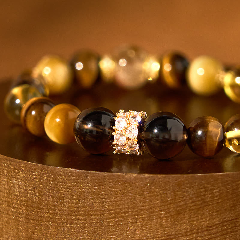 Bransoletka szczęścia Buddha Stones Citrine Topaz Smoky Quartz Tiger Eye