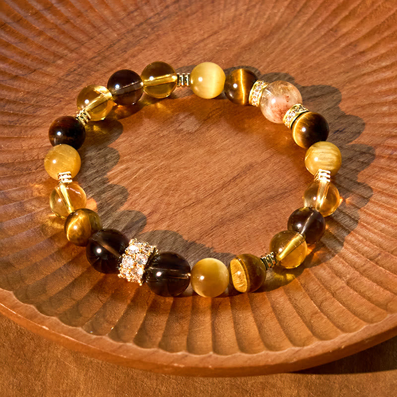 Bransoletka szczęścia Buddha Stones Citrine Topaz Smoky Quartz Tiger Eye
