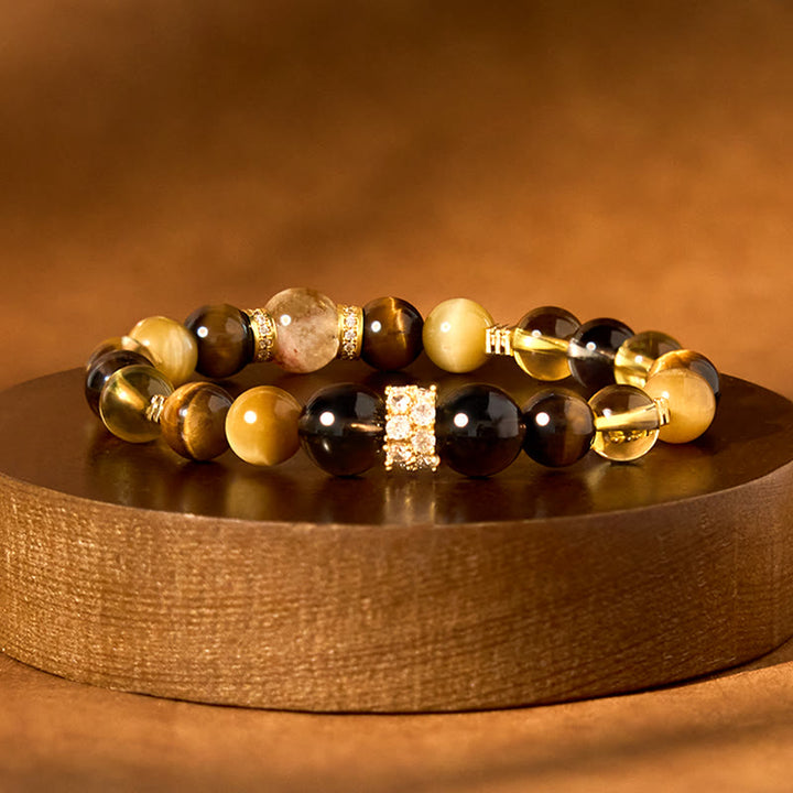 Bransoletka szczęścia Buddha Stones Citrine Topaz Smoky Quartz Tiger Eye
