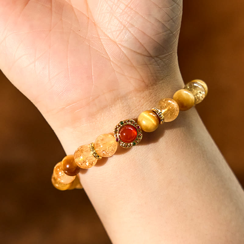 Bransoletka Buddha Stones Citrine Tiger Eye Red Agat Generosity