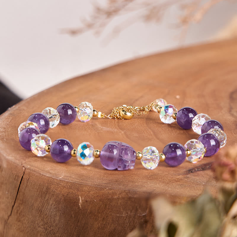 Bransoletka z naturalnego ametystu PiXiu Crystal Balance z Buddha Stones