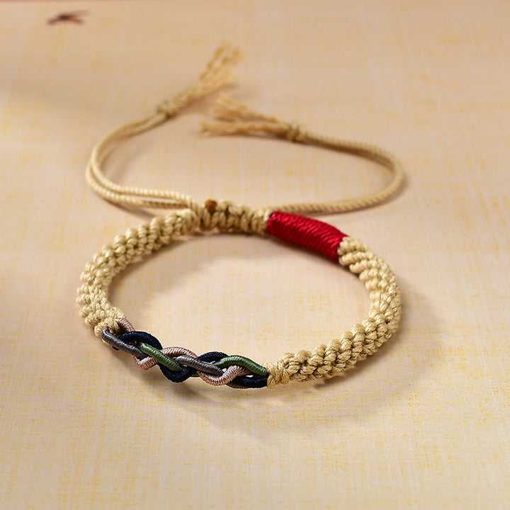 Bransoletka szczęścia z Buddha Stones wykonana z tybetańskiej ręcznie pocieranej bawełnianej liny