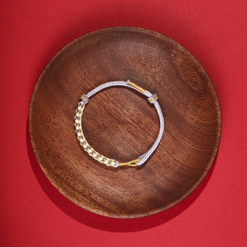 Buddha Stones Tybetańskie Złote Nici Kolorowy Brzoskwiniowy Kwiat Węzeł Połączenie Bransoletka Pleciona