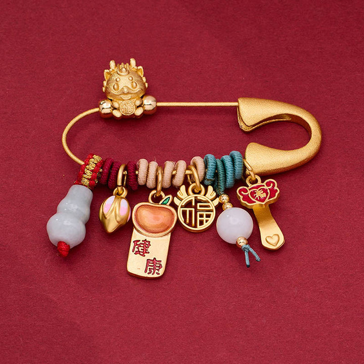 Broszka ochronna z mosiądzu z Buddha Stones Dragon Fu Character Attract Fortune