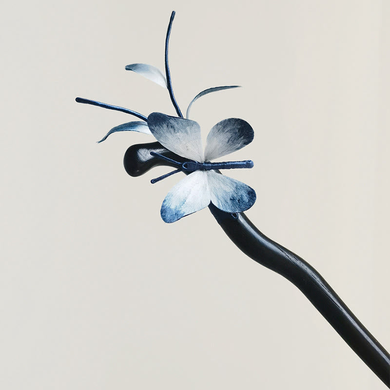 Buddha Stones ręcznie robione aksamitne kwiaty z jedwabiu morwowego, broszka motyl, spinka do włosów