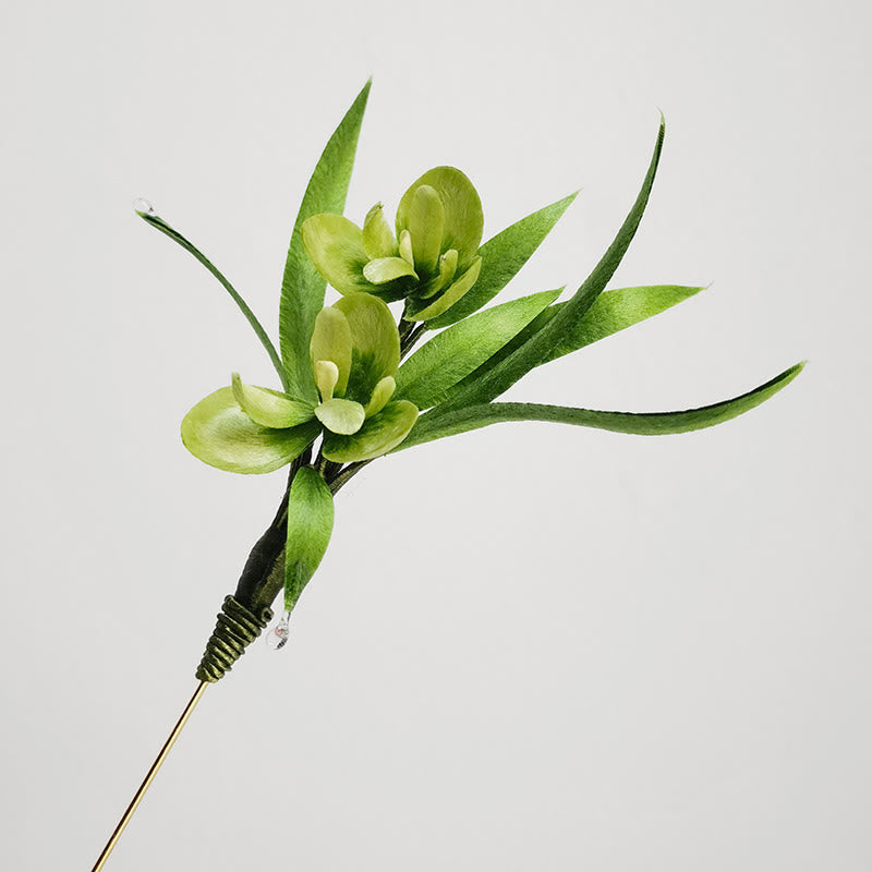 Buddha Stones Ręcznie Robione Aksamitne Kwiaty Morwy Jedwabne Zielone Kwiaty Liście Broszka Spinka Do Włosów